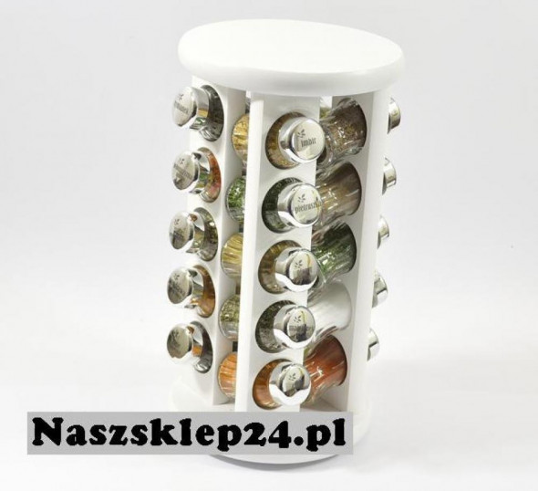 Gald Stojak na przyprawy przyprawnik 20 poj. obrotowy biały / zakrętki błyszczące chrom