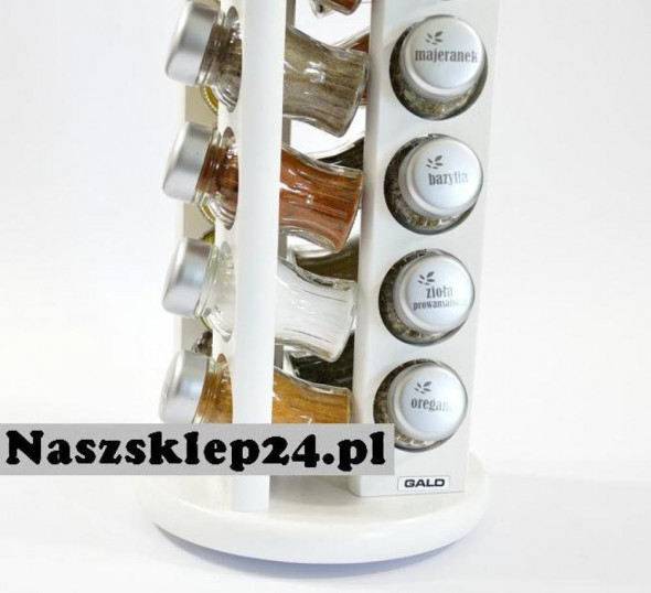 Gald Stojak na przyprawy przyprawnik 20 poj. obrotowy biały / zakrętki mat