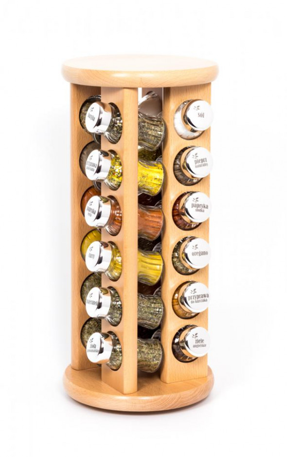 Gald Stojak na przyprawy przyprawnik 24 poj. obrotowy kolor naturalny/zakrętki połysk