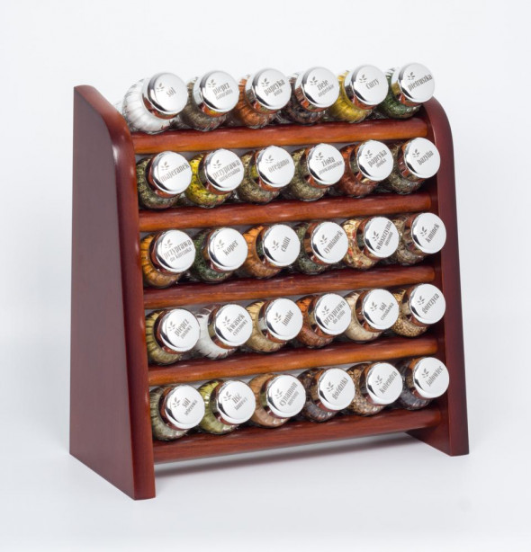 Gald Stojak na przyprawy przyprawnik półka 30 poj. brązowy/zakrętki połysk