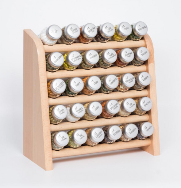 Gald Stojak na przyprawy przyprawnik półka 30 poj. naturalny/zakrętki mat