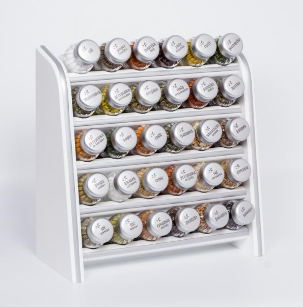 Gald Stojak na przyprawy przyprawnik półka 30 poj.  Silver Line biały/zakrętki mat