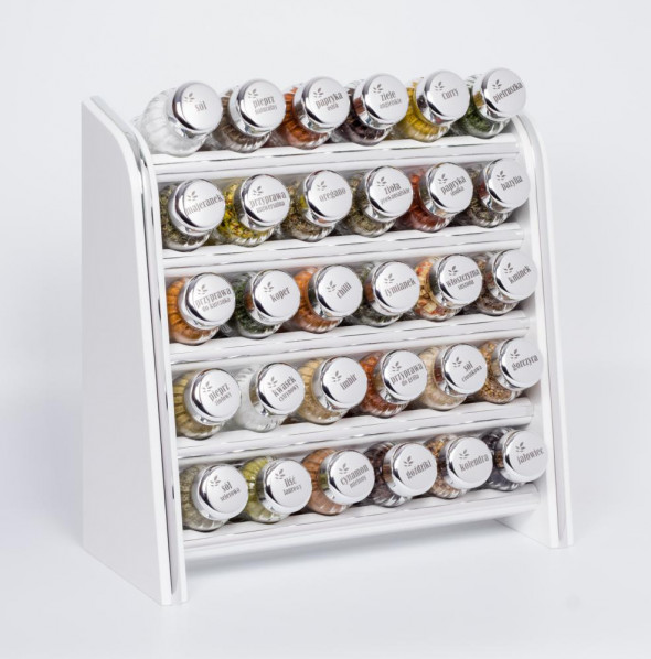 Gald Stojak na przyprawy przyprawnik półka 30 poj.  Silver Line biały/zakrętki połysk