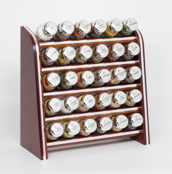 Gald Stojak na przyprawy przyprawnik półka 30 poj.  Silver Line brązowy/zakrętki połysk