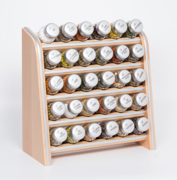 Gald Stojak na przyprawy przyprawnik półka 30 poj.  Silver Line naturalny/zakrętki mat