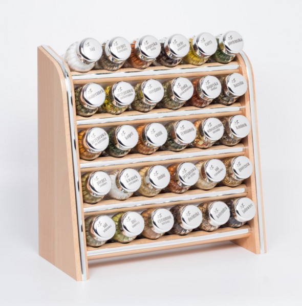 Gald Stojak na przyprawy przyprawnik półka 30 poj.  Silver Line naturalny/zakrętki połysk