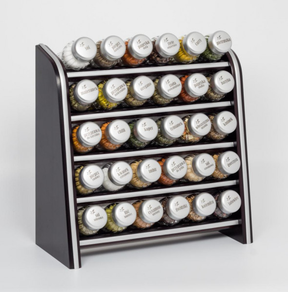 Gald Stojak na przyprawy przyprawnik półka 30 poj.  Silver Line venge/zakrętki mat