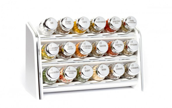 Gald Stojak na przyprawy przyprawnik półka Silver Line 18 poj. biały/zakrętki połysk