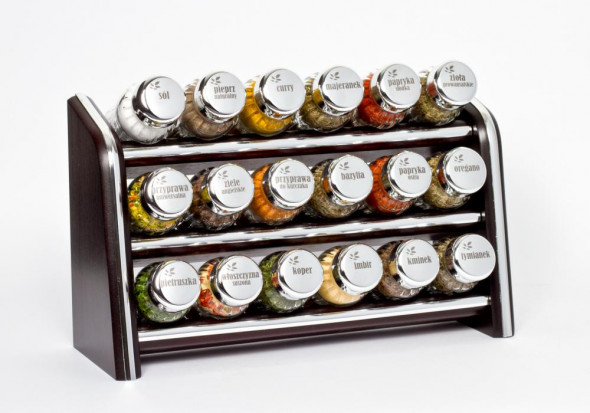 Gald Stojak na przyprawy przyprawnik półka Silver Line 18 poj. venge/zakrętki połysk