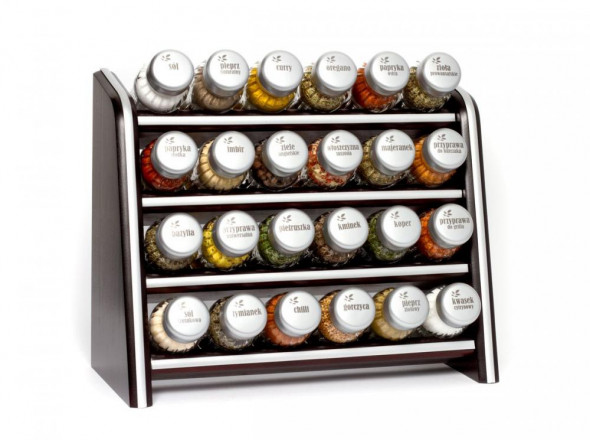 Gald Stojak na przyprawy przyprawnik półka Silver Line 24 poj. venge/zakrętki mat