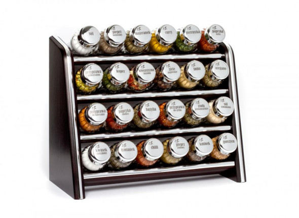 Gald Stojak na przyprawy przyprawnik półka Silver Line 24 poj. venge/zakrętki połysk