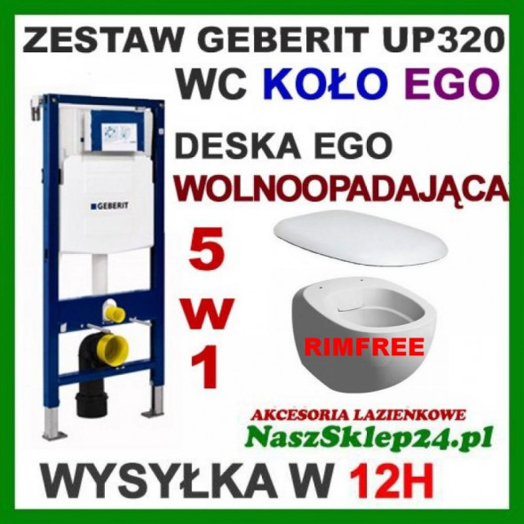 GEBERIT DUOFIX UP320 + KOŁO EGO RIMFREE stelaż + miska + deska 111.320.00.5+K13122+K10122 __SZYBKA_T_A_N_I_A___ D_O_S_T_A_W_A