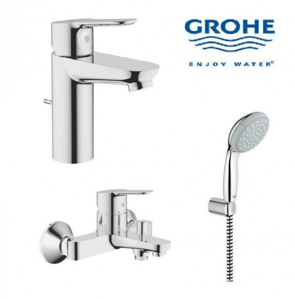 GROHE BAUEDGE Bateria Umywalkowa 233280 + Wannowa 233340 + Zestaw punktowy