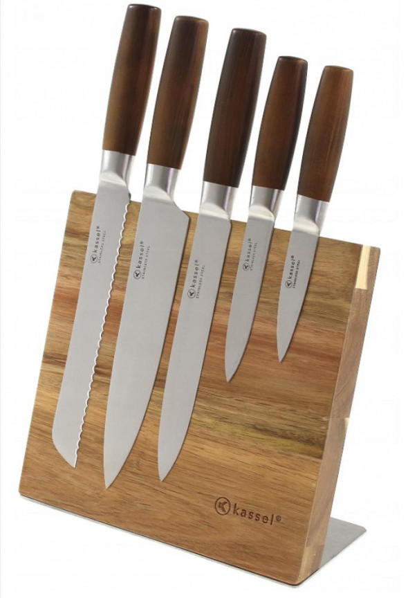 Kassel Zestaw 5 noży na desce magnetycznej drewno akacjowe