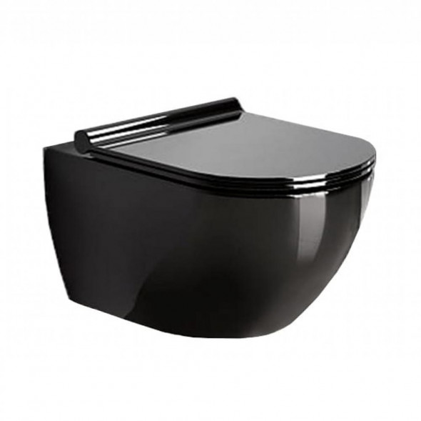 MISKA WC WISZĄCA VERA CZARNA KRÓTKA 49cm RIMFREE DESKA SLIM  WOLNOOPADAJĄCA DUROPLAST