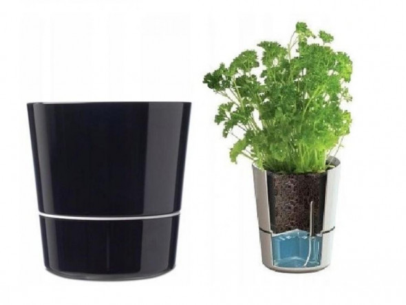 ROSTI MEPAL   Doniczka SAMONAWADNIAJĄCA  na zioła  CZARNA--SZYBKA  WYSYŁKA