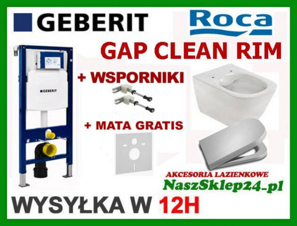 STELAŻ GEBERIT DUOFIX UP320 + MISKA ROCA GAP CLEAN RIM + DESKA WOLNOOPADAJĄCA + MATA GRATIS 111.320.00.5 A34647L