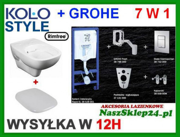 STELAŻ GROHE 7w1 + MISKA STYLE RIMFREE + DESKA WOLNOOPADAJĄ  __ SZYBKA  WYSYŁKA