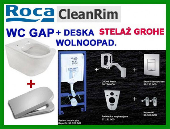 STELAŻ  GROHE+ MISKA WISZĄCA  ROCA GAP CLEAN RIM + DESKA WOLNOOPADAJĄCA  __ SZYBKA__WYSYŁKA