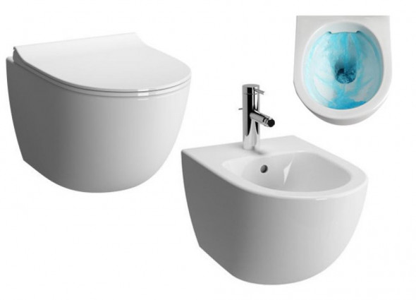 VELDMAN ZESTAW MISKA VERA-2 RIMFRE WC + DESKA SLIM + BIDET VERA-2