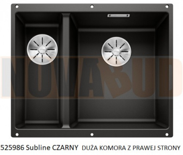 Blanco SUBLINE C Z A R N Y 340/160-U Silgranit PuraDur InFino zlew podblatowy, duża komora prawa 525986