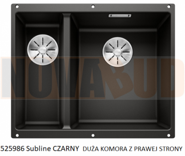 Blanco SUBLINE C Z A R N Y 340/160-U Silgranit PuraDur InFino zlew podblatowy, duża komora prawa 525986