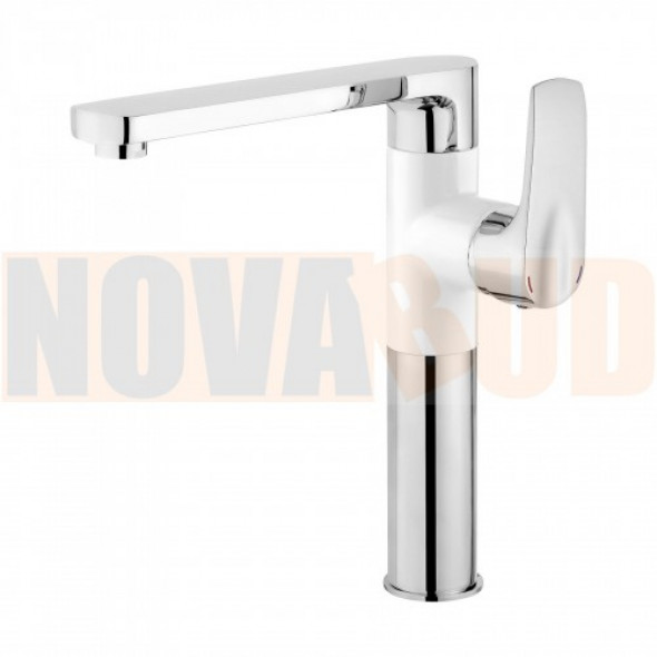 Deante Gardenia Bateria kuchenna z prostokątną wylewką chrom/biały BEG W630