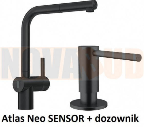 Franke Atlas Neo SENSOR b. kuchenna czarna stal szlachetna + DOZOWNIK CZARNA STAL 112.0625.484 + 115.0625.527