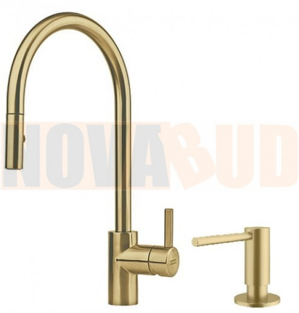 Franke Eos bateria + Atlas Dozownik stal szlachetna SZAMPAŃSKIE ZŁOTO 112.0625.487 + 115.0628.255