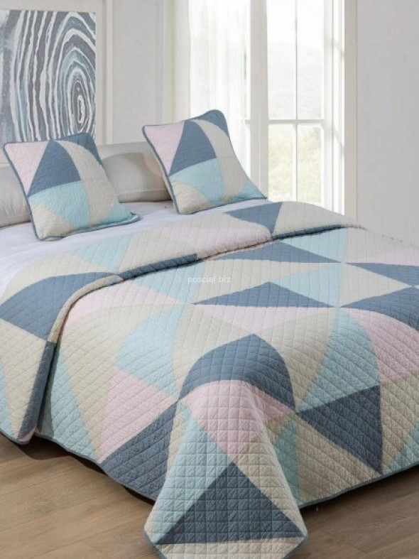Narzuta bawełniana trójkąty pastel niebieska 240x220