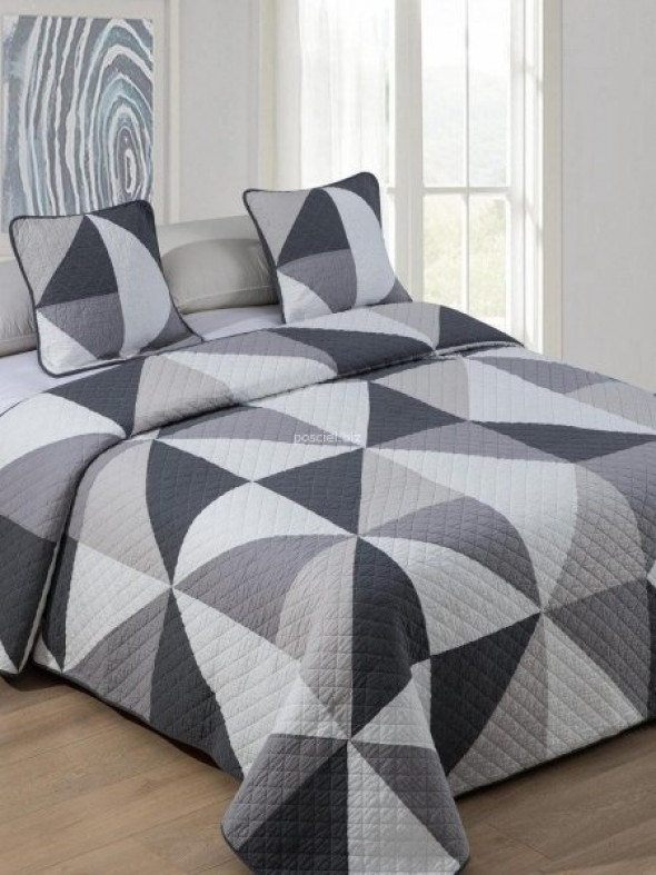 Narzuta bawełniana trójkąty szara 240x220