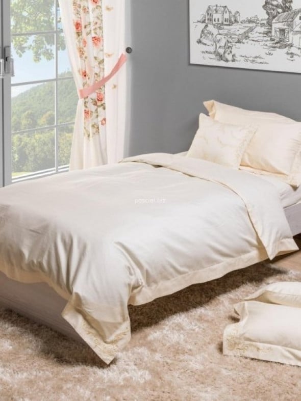 Pościel bawełniana haftowana Diament krem 160x200