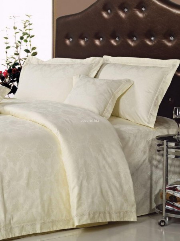 Pościel bawełniana żakardowa Laura krem haftowana 160x200