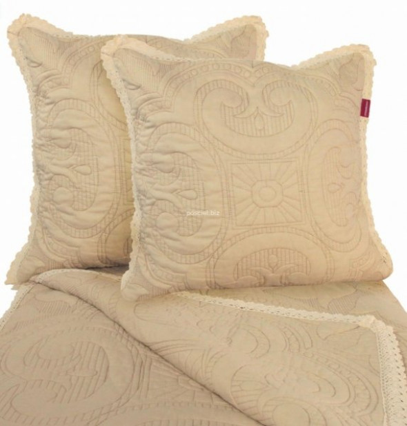 Przepiękna narzuta bawełniana beżowa z koronką 240x220