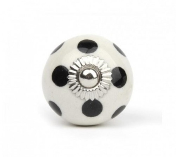 Gałka do mebli Kula biała w kropki czarne duża