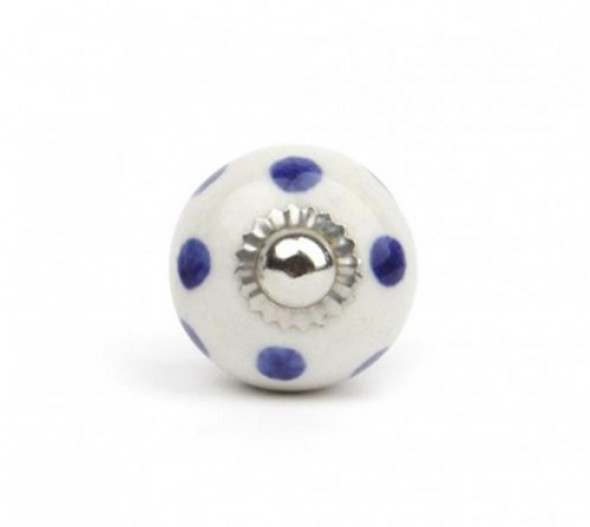 Gałka do mebli Kula biała w kropki granatowe mała