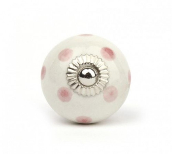 Gałka do mebli Kula biała w kropki różowe duża