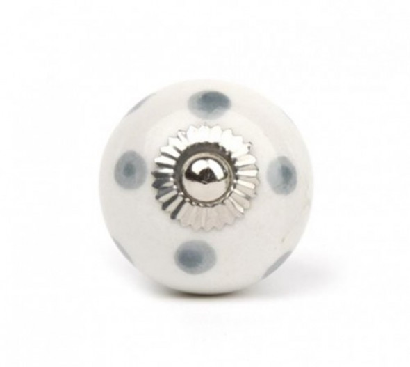 Gałka do mebli Kula biała w kropki szare duża