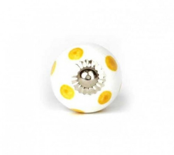 Gałka do mebli Kula biała w kropki żółte mała