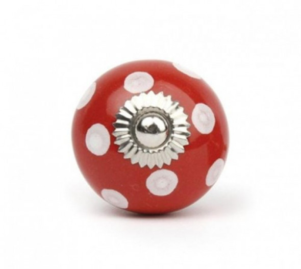 Gałka do mebli Kula czerwona w kropki białe duża