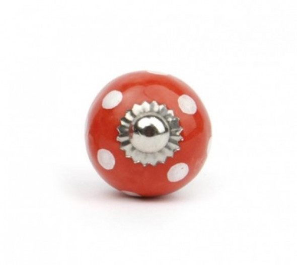 Gałka do mebli Kula czerwona w kropki białe mała