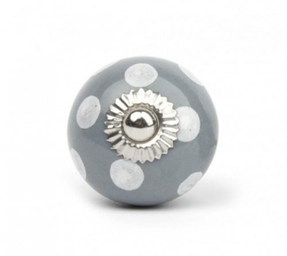 Gałka do mebli Kula szara w kropki białe duża