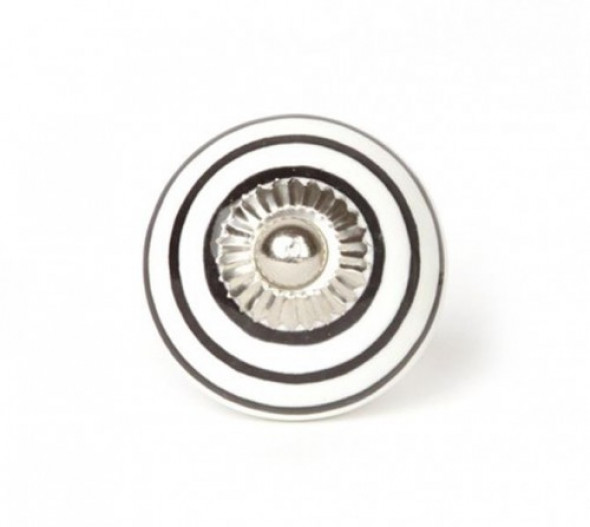 Gałka do mebli Pierścienie biało-czarne duża