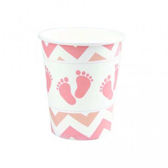 Kubek różowy Baby shower stópki 6 sztuk