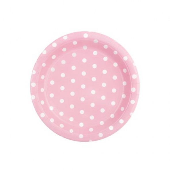 Papierowy talerz różowy w kropki 7 cali (17 cm) 6 sztuk
