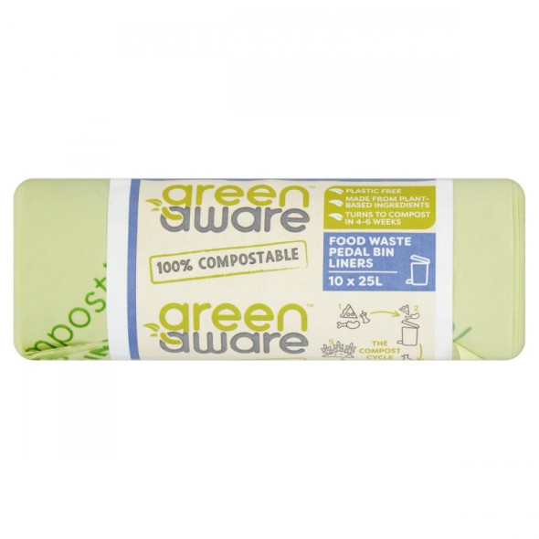 GreenAware, Kompostowalne worki na odpady spożywcze 25L, 10 szt.