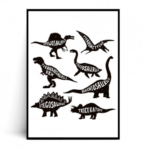 Plakat DINOZAURY czarny