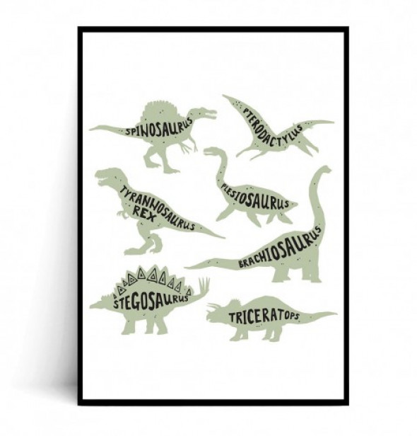 Plakat DINOZAURY miętowy