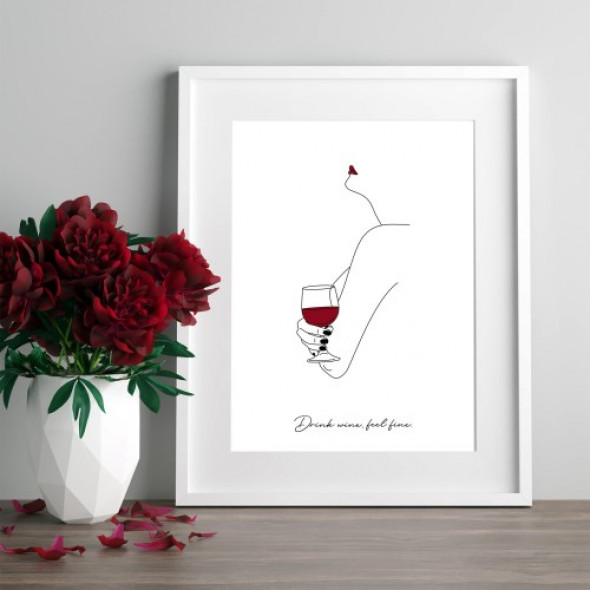 Plakat DRINK WINE FEEL FINE biały