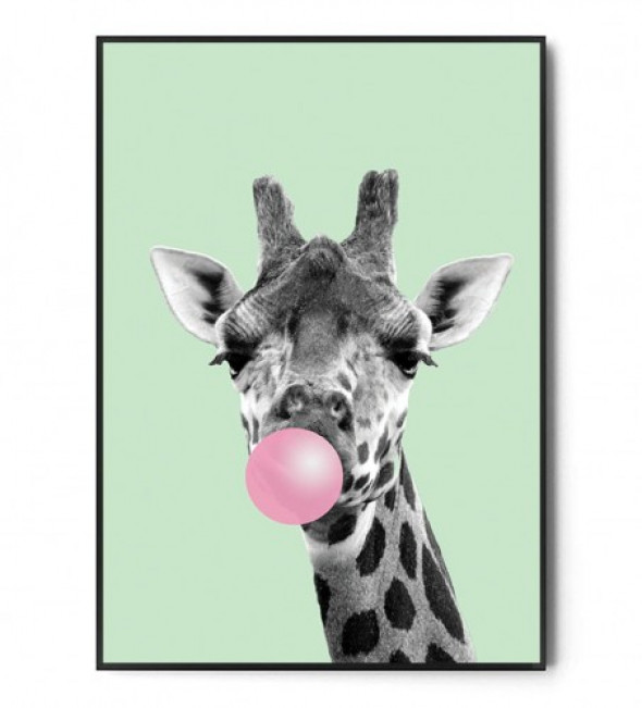 Plakat ŻYRAFA BUBBLE GUM mint